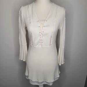 Charlotte Russe Y2K White Mini Dress Medium Bell Sleeves Cottagecore Fairy Boho